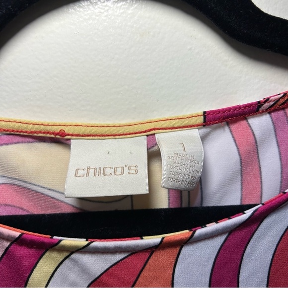 Chico’s Red Multi-Colored Swirl Print 3/4 Sleeve Blouse Size 8 - Picture 7 of 11